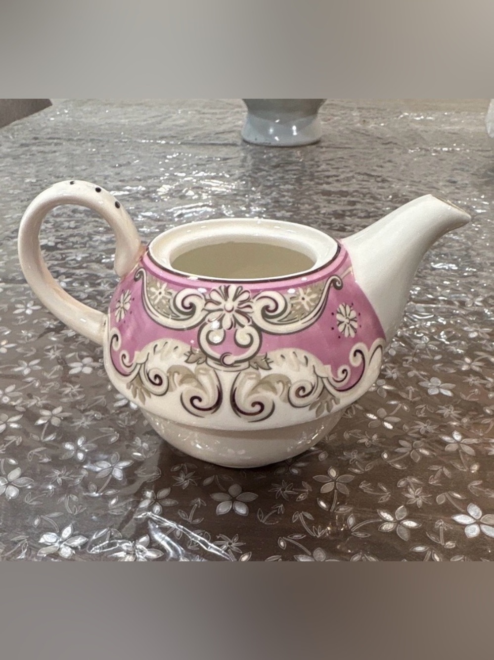 Pink and Cream Ornate Porcelain Teapot - Decorative Home Art